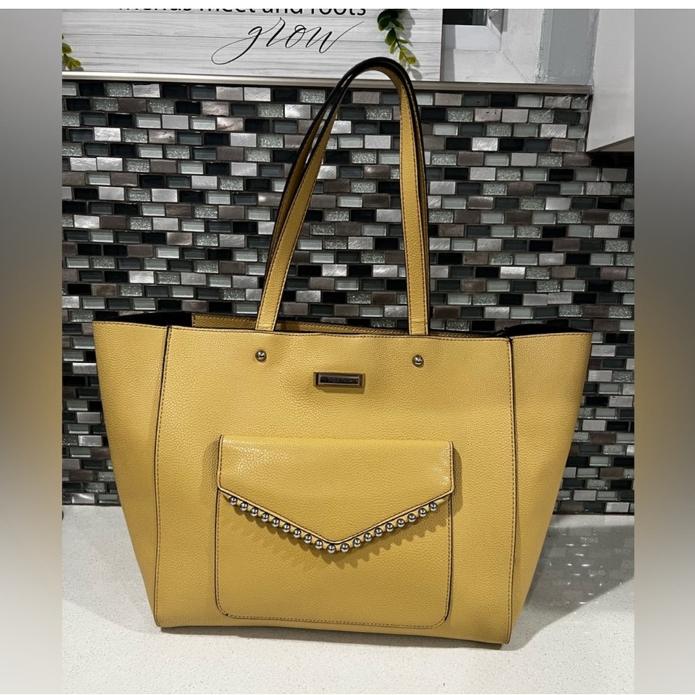 Tahari Yellow Tote with Chain Detail and Structured Design - Picture 7 of 11